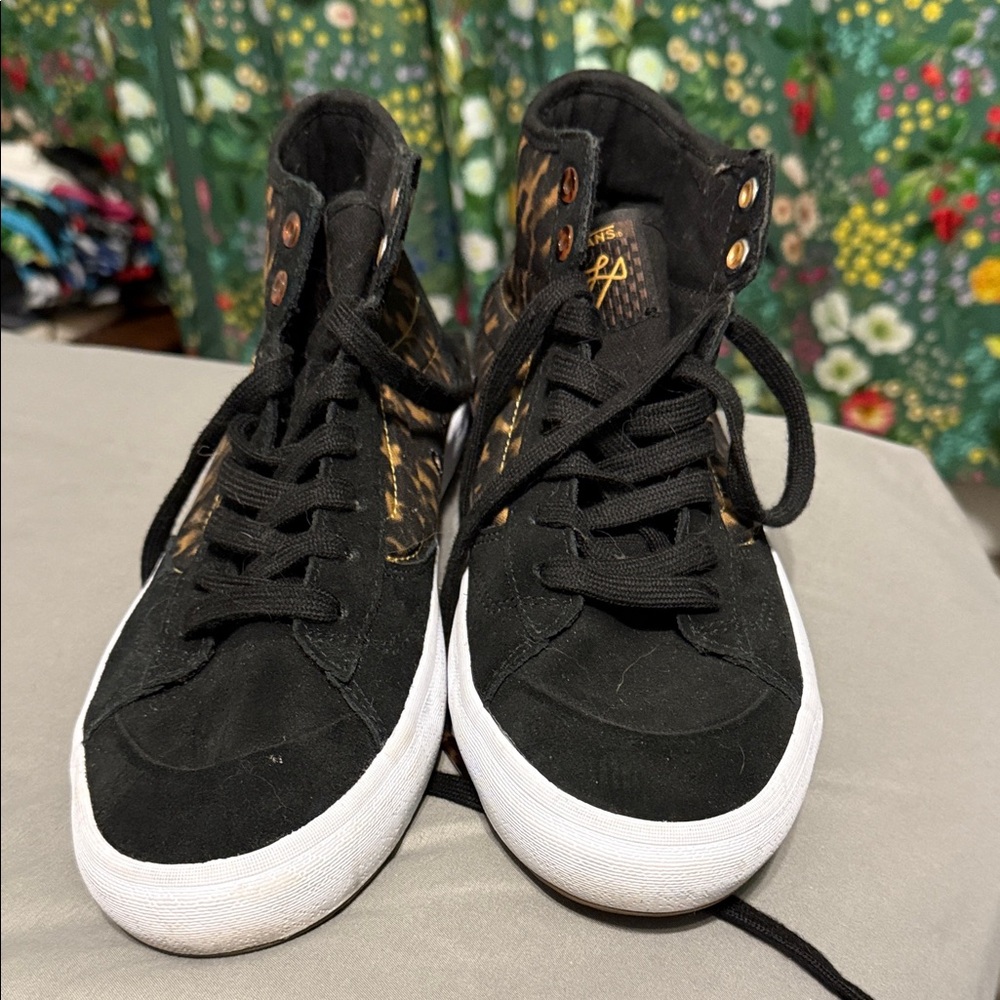 Vans Black High-Top Sneakers with Leopard Accents
